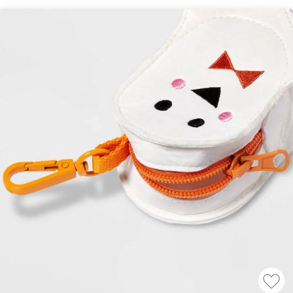 White & orange Ghost Dog Waste Bag Holder With Key Ring